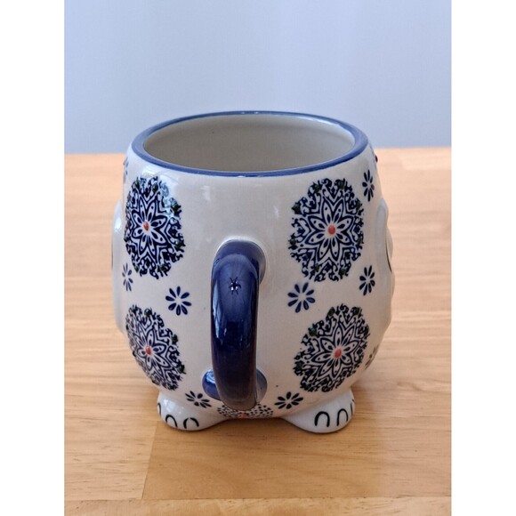 Earthbound Trading Company Elephant Figural Mug Cup Blue White Red Trunk Up - Picture 5 of 7